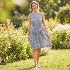 GAP FACTORY 100% Cotton Partially Lined Sleeveless Shirt Dress Side Seam Pockets